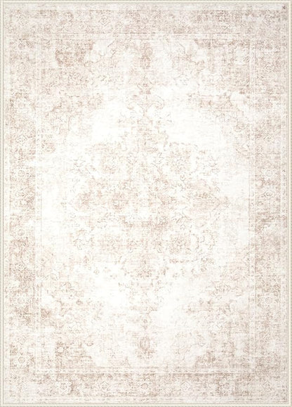 Area Rug 4x6 Vintage Rug: Washable Indoor Medallion Rugs Low Pile Distressed Floor Carpet Retro Accent Rug for Living Room Bedroom Kitchen Dining Table Home Office(Retro Beige, 4'x6')