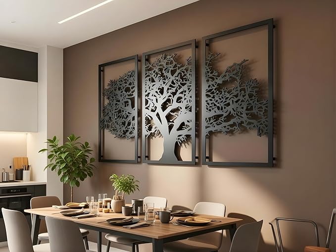 VAILLA Tree of Life Wall Art Decor Set of 3 Wall Hanging Sculpture Modern Wall Home Decoration 3D Textured Sculptures for Living Room Bedroom Office Dinnig Room 3 Panels Family Tree Wall Hangings (71"L x 39"W)