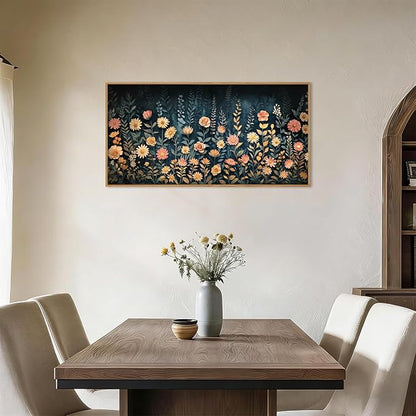HPNIUB Moody Dark Wildflowers Framed Wall Art Set,Modern Botanical Floral Wall Decor,Dark Blue Colorful Flower Vibrant Printing,Nature Spring Flower Artwork for Living Room, Bedroom,Office-20''x40''
