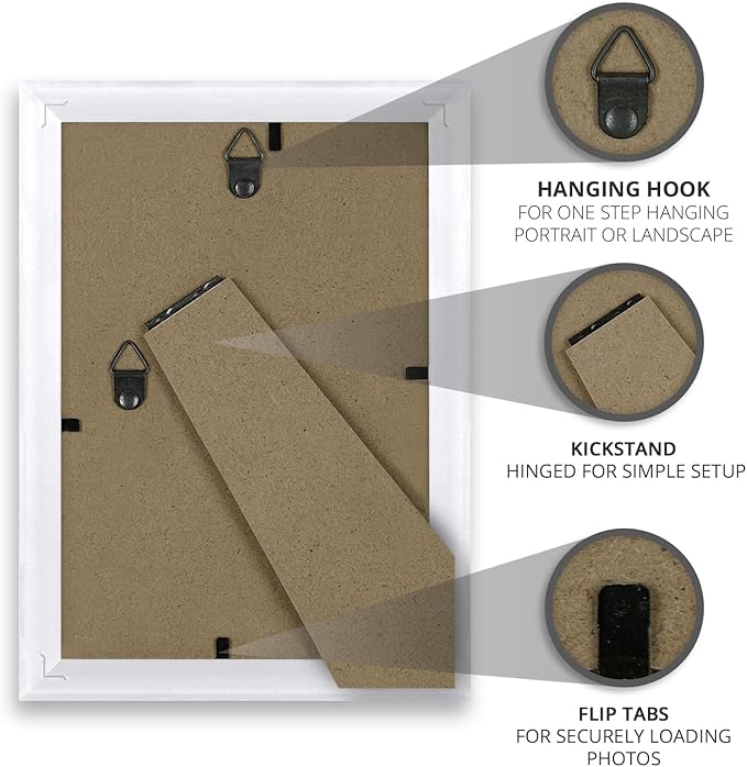 Icona Bay 5x7 Picture Frame Set w/Removable Mat to 4x6 (White, 10 Pack), Simple Modern Design, Table Top Kickstand and Wall Hanging Hooks Included, Impresia Collection