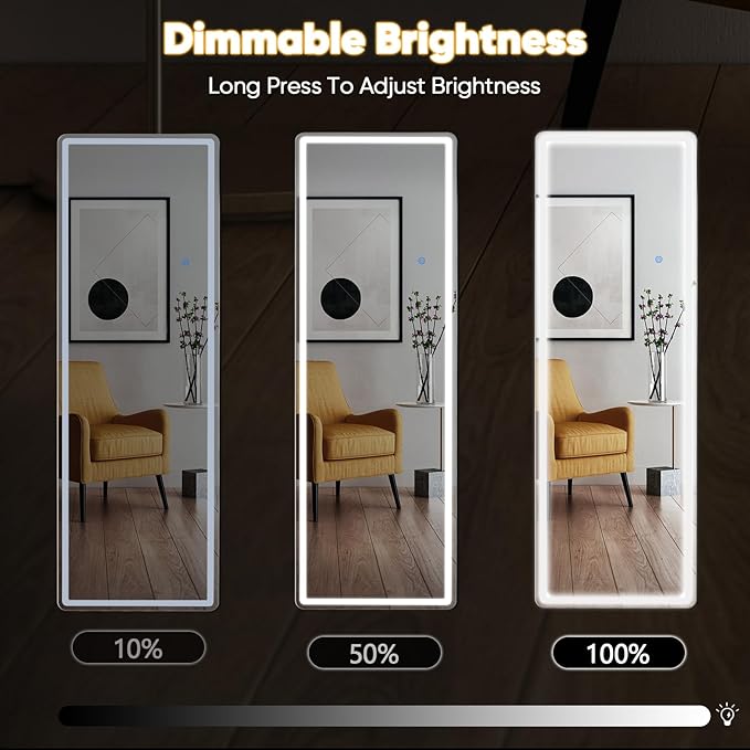 DUMOS 21"×64" LED Full Length Mirror with Lights, Lighted Floor Full Body Mirror with 3 Color Lighting, Wall Mounted Stand Mirror for Bedroom, Dressing Room, Living Room, Bathroom