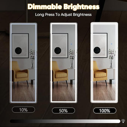 OLIXIS 21"×64" LED Full Length Mirror with Lights, Standing Lighted Floor Full Body Mirror with 3 Color Lighting, Wall Mounted Mirrors for Bedroom, Bathroom, Entryway with Tempered Glass