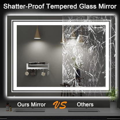 Snowdool 28x60 LED Bathroom Mirror with Front and Backlight, Dimmable Lighted Bathroom Vanity Mirror with Anti-Fog, Memory Function,Tempered Glass(Horizontal/Vertical)