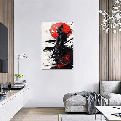 Japanese Samurai Wall Art Warrior Pictures Wall Decor Armored Samurai Painting Canvas Prints Bushido Poster Artwork Modern Home Decor Framed for Bedroom Living Room Office (28''W x 44''H)