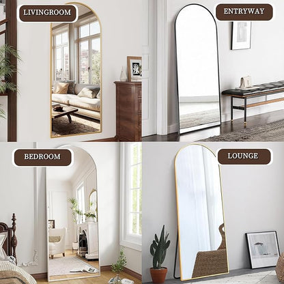 OGCAU Floor Full Length Mirror, 56"x20" Black Arched Full Body Mirror, Floor Mirror, Hanging or Leaning, Standing, Wall Mounted with Aluminum Frame for Bedroom Living Room