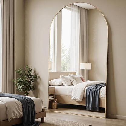 MISSDAY Oversized Arched Full Length Mirror, 81"x41" Gold Full Body Mirror with Stand, Floor Mirror Large Free Standing, Leaning or Hanging, Aluminum Frame Mounted Mirrors Wall Mirrors for Bedroom