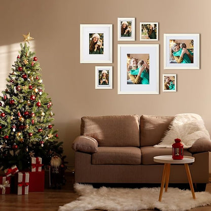 Egofine 8x8 Picture Frames Made of Solid Wood with Plexiglass, Display Pictures 4x4/6x6 with Mat or 8x8 Without Mat Set of 4 for Tabletop and Wall Mounting, Beige