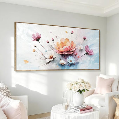 Extra Large Framed Modern Wall Art , Natural Abstract Style Canvas Wall Decor, High-Definition Color Plant And Flower Print Picture For Living Room, Bedroom, Dining Room, Entryway, Balcony And Office Space, 58×29 Inches.