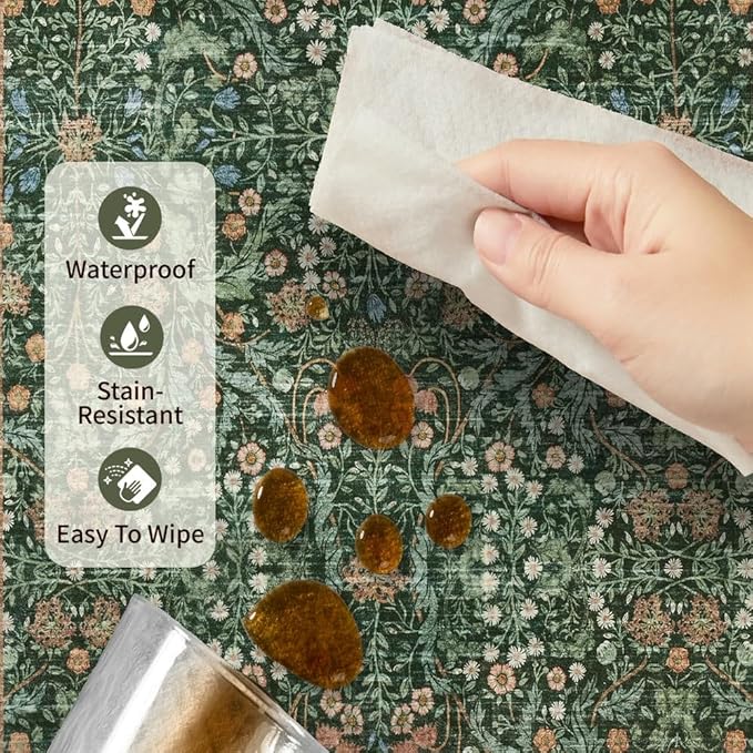 Rugxara Entryway Rug Door Mat, Washable Samll 2x3 Rug, Boho Green Front Door Mat, Non Slip Area Rugs, Low Pile Throw Accent Entry Carpet for Indoor Entrance, Bathroom and Kitchen(Green 2x3ft)