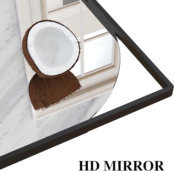 45" X 16" Black Wall Mirror with Shelf and Hooks, Round Mirror for Wall, 3 Trays and 12 Removable Hooks,for Living Room, Hallway, Bedroom (Black-Round)