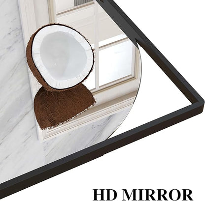45" X 16" Black Wall Mirror with Shelf and Hooks, Round Mirror for Wall, 3 Trays and 12 Removable Hooks,for Living Room, Hallway, Bedroom (Black-Round)