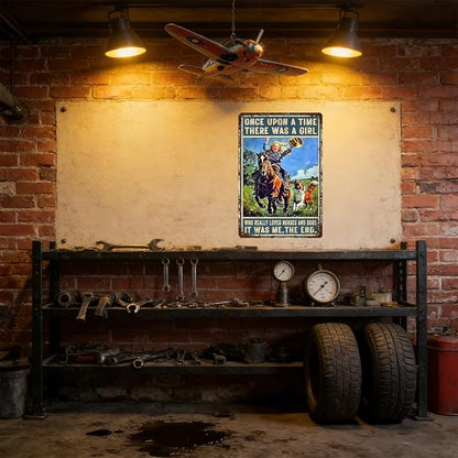 Cowgirl Vintage Tin Sign There Was A Girl Who Really Loved Horses and Dogs Iron Painting Wall Decoration Poster for Home Club Man Cave 16x12 Inch