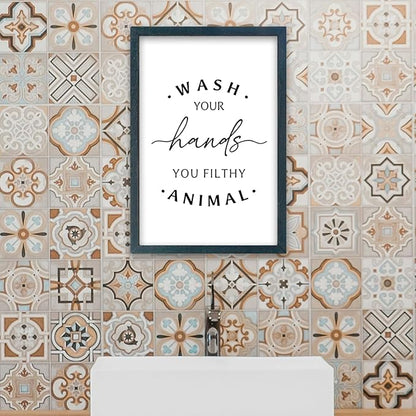 Wash Your Hands Ya Filthy Animal Sign 16"×11" Bathroom Restroom Toilet Laundry Room Humorous Wall Art Decor Funny Quote Washroom for Wood Framed Wall Hanging (Black)