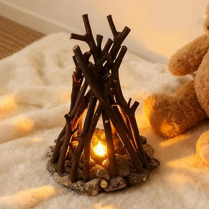 LED Campfire Light with Flame Sound - USB Rechargeable, 3 Modes, Realistic Flame & Stone Design, Creative Handcrafted Ambient Night Light for Holidays & Home Decor (L)
