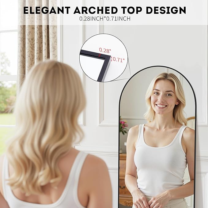 Simple Deluxe Arched Full Length Mirror, 59"x16" Large Floor Mirrors, for Wall Door Bedroom Bathroom Living Room (Black)