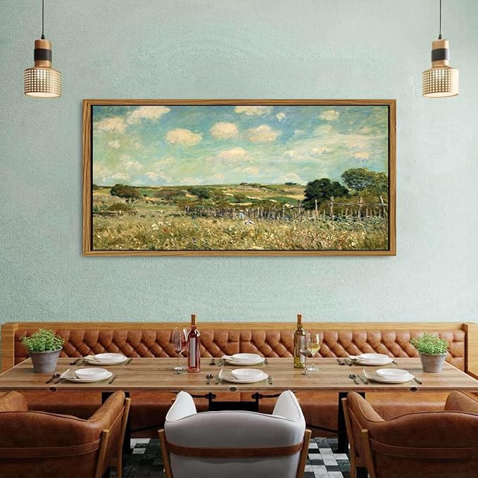 Vintage Forest Framed Wall Art Country Meadow Field Wall Decor Abstract Colorful Floral Landscape Picture Canvas Prints for Bathroom Kitchen Decoration Nature Painting Poster Classical Artwork 30x57.8"