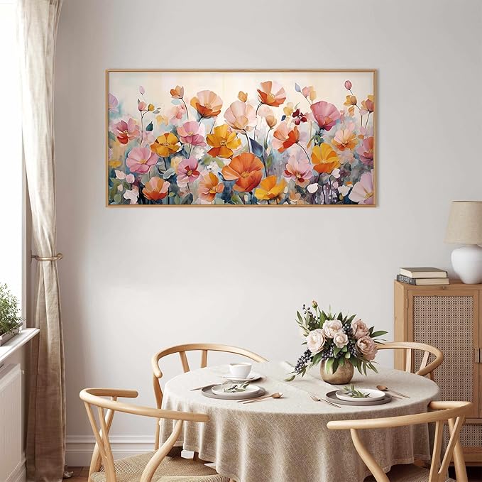 DRACIT Nature Pink Floral Framed Canvas Wall Art Set,Boho Colorful Wildflowers Botanical Wall Decor, Modern Aesthetic Bohemian Flowers Art Print for Living Room,Bedroom-20 x40