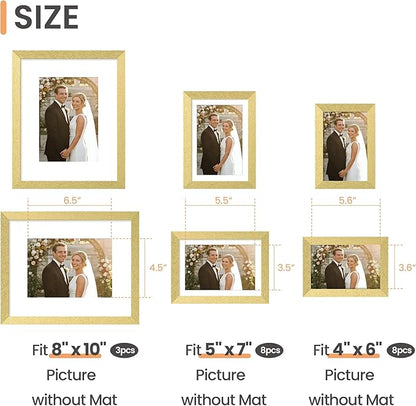 upsimples 19 Pack Picture Frames Collage Wall Decor for Mounting or Tabletop Display, Photo Gallery Frame Set for Family, Multi Sizes Including 8x10, 5x7, 4x6, Gold
