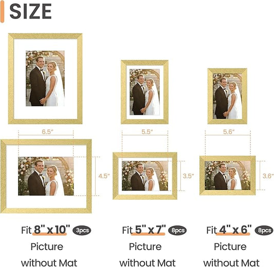 upsimples 19 Pack Picture Frames Collage Wall Decor for Mounting or Tabletop Display, Photo Gallery Frame Set for Family, Multi Sizes Including 8x10, 5x7, 4x6, Gold
