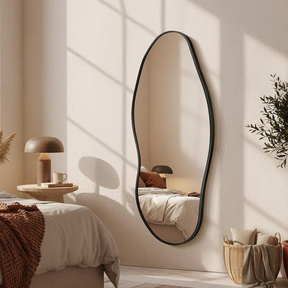 Dorlicecass Mirror Full Length - Irregular Full Body Wall Mirror Hanging 55"x 23" Asymmetrical Aviation Aluminum Alloy Frame Unique for Bedroom, Living Room, Cloakroom, Entryway