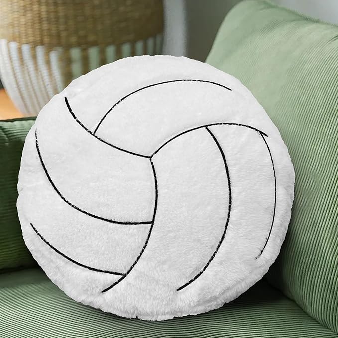 2 Pack 15.7" Volleyball Pillow – Soft Fluffy Plush Volleyball Throw Pillows, Round Stuffed Sports Decor for Kids Room, Bedroom & Couch, Ideal as Floor Cushion & Volleyball Gifts for Fans