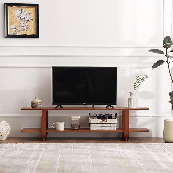 TV Stand for 65 inch TVs, Large Media TV Console with Storage Shelf, Modern Entertainment Center TV Stands for Living Room, Bedroom, 55" TV Table, Classic Walnut