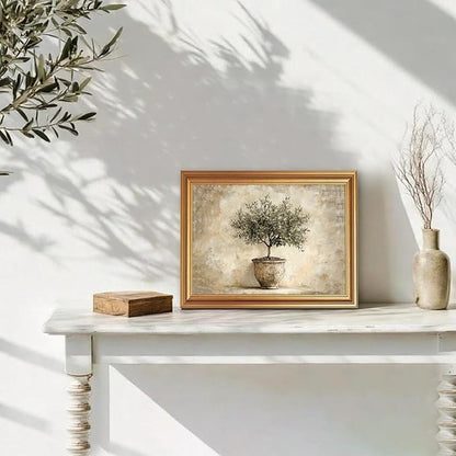 JLTULT Gold Framed Potted Olive Tree Wall Art, Vintage Botanical Canvas Wall Decor, Olive Branch Art Print for Living Room Bedroom Office 8x10 Inch with Fade-Resistant Print Easy to Hang