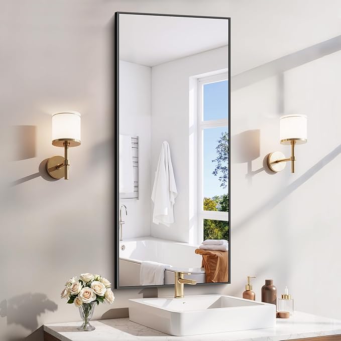 YIROMAN Bathroom Mirror 20"x48",Matte Black Bathroom Mirror for Over Sink with Aluminum Frame, Rectangular Vanity Mirror with Right Angles, Wall Mirror Hangs Horizontal or Vertical, Shatterproof