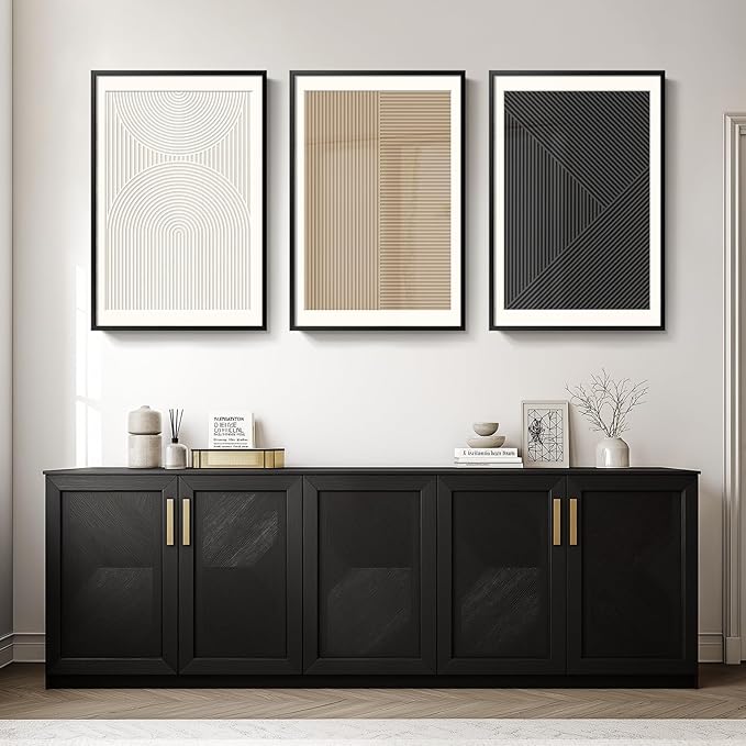 Framed Modern Large Black and White Abstract Wall Art for Living Room, Set of 3 Piece Boho Neutral Minimalist Canvas Paintings Wall Decor Art Prints, Pictures Artwork for Office Dining 24x36 Inch