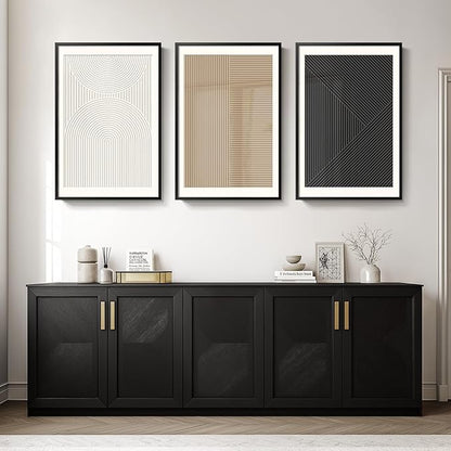 Framed Modern Large Black and White Abstract Wall Art for Living Room, Set of 3 Piece Boho Neutral Minimalist Canvas Paintings Wall Decor Art Prints, Pictures Artwork for Office Dining 24x36 Inch