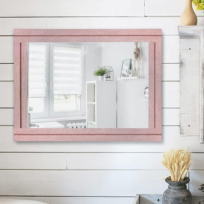 AAZZKANG Rectangle Mirror with Wood Framed Modern Farmhouse Hanging Wall Mirrors Decor for Bedroom Bathroom Living Room Home Entryway Large 20"x16"