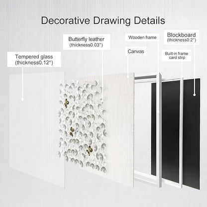 BrightA 3D Textured wall decorations, leather and metal-tinged golden and white metal butterfly wall sculptures, large artworks, gradient colors, modern artworks, suitable for decoration in living rooms and bedrooms (23.6"x23.6", White wooden frame)