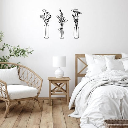 RISCORIO 3 Pieces Flower Wall Decor Minimalist Wall Art, Metal Flowers Wall Arts for Dining Room, Living Room, Bedroom, Bathroom, Kitchen, Rustic Farmhouse Decor, Black