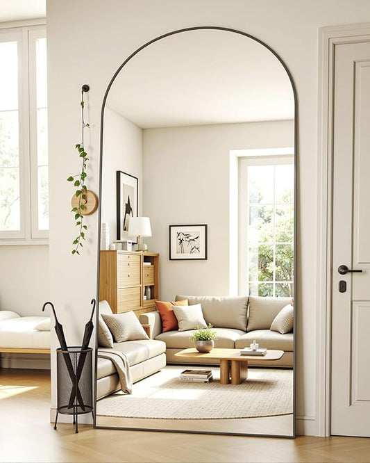 Suidia Full Length Mirror, 76"x34" Floor Standing Mirror Freestanding, Full Body Mirrors with Stand for Bedroom, Hanging Mounted for Living Room Cloakroom, Black, Arched Style