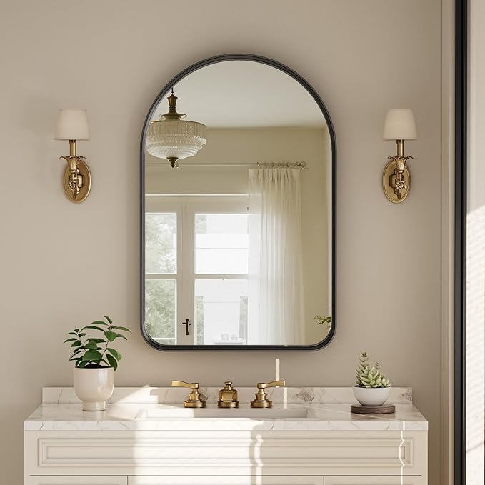 36"x24" Arched Bathroom Mirror - Modern Black Mirror for Wall with Rounded Corners, Bathroom Mirror for Vanity, Aluminum Alloy Framed Mirror - for Living Room, Bedroom, Cloakroom