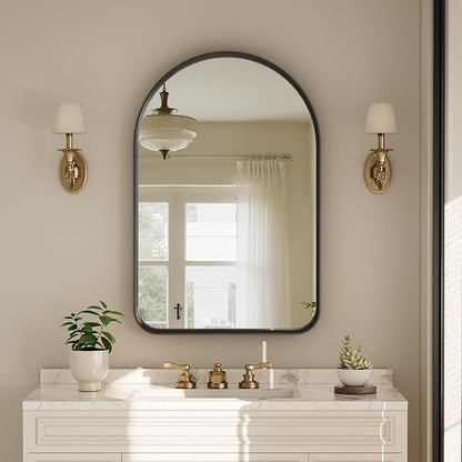 36"x24" Arched Bathroom Mirror - Modern Black Mirror for Wall with Rounded Corners, Bathroom Mirror for Vanity, Aluminum Alloy Framed Mirror - for Living Room, Bedroom, Cloakroom
