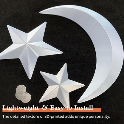 MidModArt 6PCS Mid Century Modern 3D Star Wall Art Gold Retro Starburst Sculptures Vintage Celestial Home Decor, Silver Moon