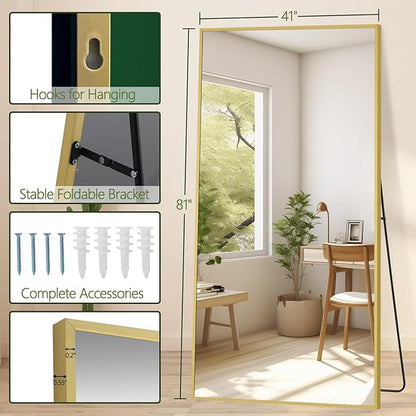 MELOMOIR 81"x41" Oversized Floor Mirror Freestanding, Gold Mirror Full Length for Bedroom Living Room Home Gym, Shatterproof Tempered Glass