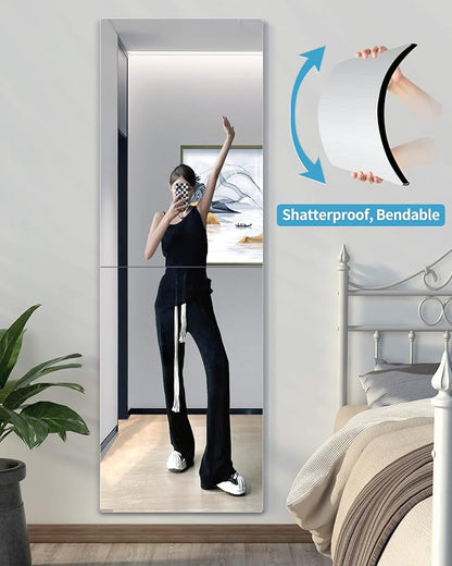 Full Length Mirror for Kids Safety Shatterproof Mirror, Plastic Wall Mirrors, Made Of Acrylic Plexiglass Mirrors, 2 Pcs 24"L x 14"W, Long Bedroom Door Closet Mirrior, Workout For Home Gym Body Mirrior
