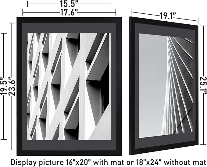 ELSKER&HOME 18x24 Poster Frame Black, Display Pictures 16x20 with Mat or 18x24 Photos without Mat Set of 3, Include 3 Wall Art Prints, Horizontal and Vertical Wall Mounting