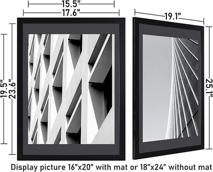 ELSKER&HOME 18x24 Poster Frame Black, Display Pictures 16x20 with Mat or 18x24 Photos without Mat Set of 3, Include 3 Wall Art Prints, Horizontal and Vertical Wall Mounting