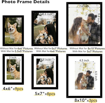 20 Packs Picture Frames Collage Wall Decor for Wall Hanging or Tabletop Display, Gallery Wall Frame Set for Family, Multi Sizes Photo Frames Collage Including 3Pcs 8x10, 8Pcs 5x7, 9Pcs 4x6, Black