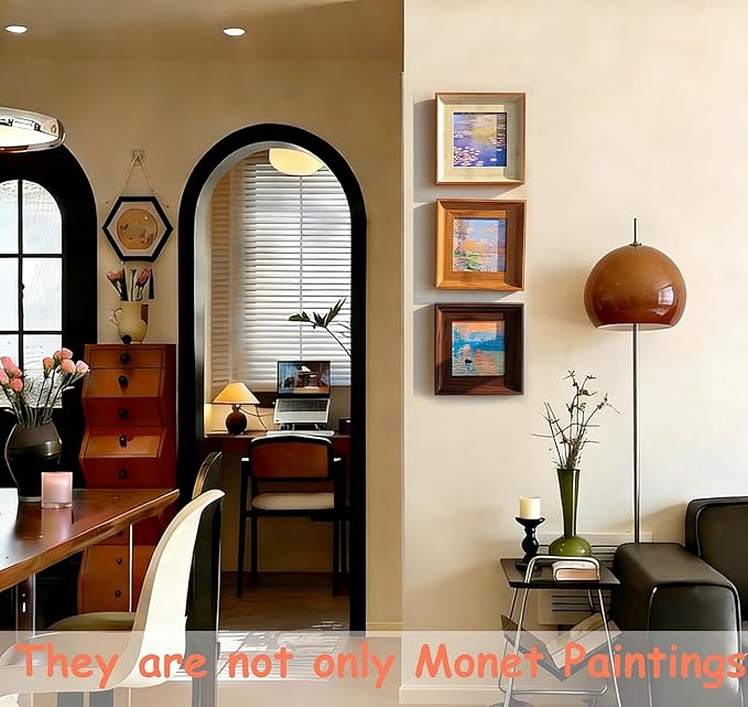 3 Pack Magnetic Monet Wall Art & Air Plant Living Holder 2-in-1 (Impression Sunrise & Water-Lily & Spring by the Seine) DIY Frame Painting Prints Airplant Holder for Living Room Bedroom Office Decor