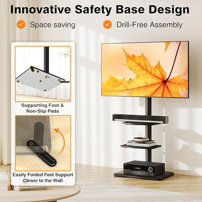 TVON Floor TV Stand with Mount for Most 32-65 Inch Flat/Curved TVs up to 88 lbs, Height Adjustable TV Mount Stand with Wood Base, Swivel TV Stand for Bedroom, Corner & Living Room, Max VESA 400x400mm