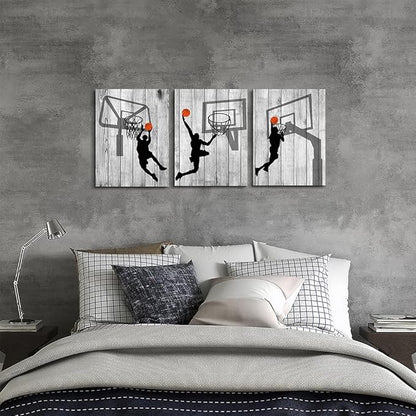 Lapremoly Canvas Wall Art For Living Room Wall Decorations For Bedroom Boy's Room Decor Black And White Pictures Sport Play Basketball Wall Paintings Office Prints Artwork Modern Home Decor 3 Piece