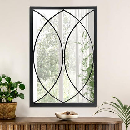 HQiJun Black Rectangle Wall Mirror, Farmhouse Decorative Mirror for Entryway, Living Room, Bedroom, Hallway, Fireplace, Accent Wall Decor (Black2, 30'' x 20'')