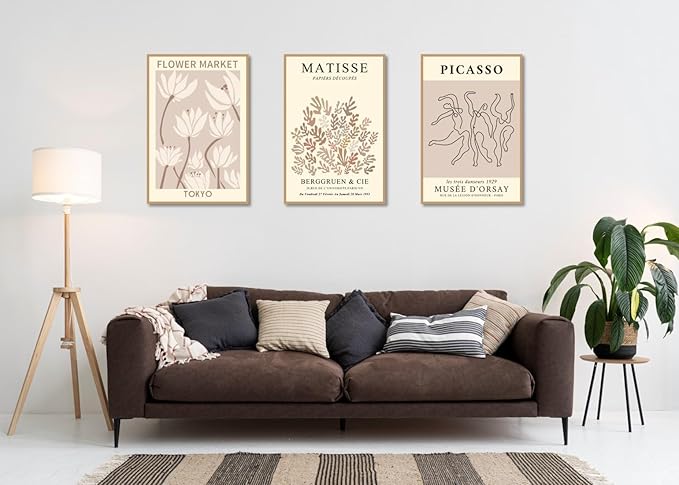 MINI ZOZI Matisse Wall Art Flower Market Prints 12x16 3PCS Picasso Wall Decor Large Canvas Beige Posters Trendy Funky Aesthetic Abstract Line Minimalist Poster Danish Pastel Painting Bedroom Printing Neutral