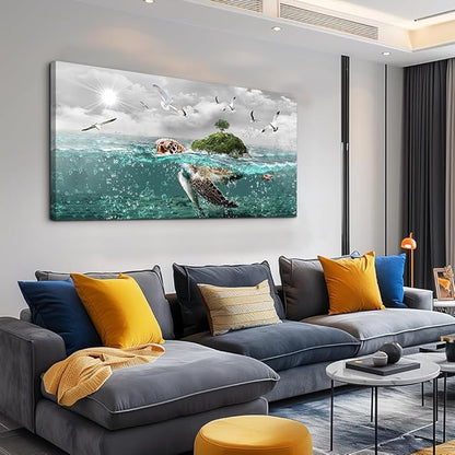 Canvas Wall Art For Living Room Large Size Wall Decor For Bedroom Artwork For Walls Pictures Sea Turtles Canvas Art Prints Bathroom Decoration Blue Ocean Paintings Ready To Hang Room Home Decorations