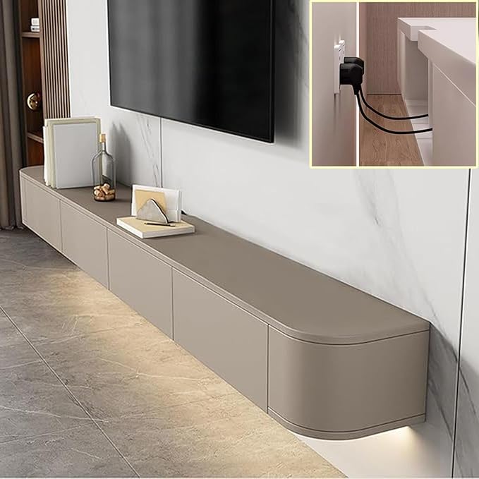 Floating TV Stand Large Floating TV Shelves Wall Mounted Multi Storage Compartment TV Media Console Floating TV Cabinet Bench Under TV Large Storage TV Lowboard (Khaki, 86.6 * 7.9 * 9.4 in)