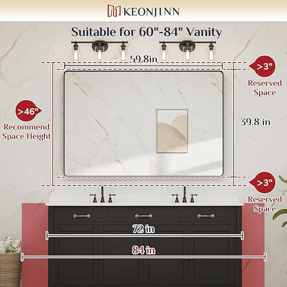 Keonjinn Black Bathroom Mirror for Over Sink, 60 x 40 Inch Large Rounded Rectangle Bathroom Vanity Mirror, Matte Black Sandblasted Finish, HD Tempered Glass, Seamless Metal Frame(Horizontal/Vertical)